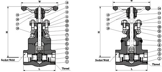 Z11Y锻钢高压闸阀 (结构尺寸图) 